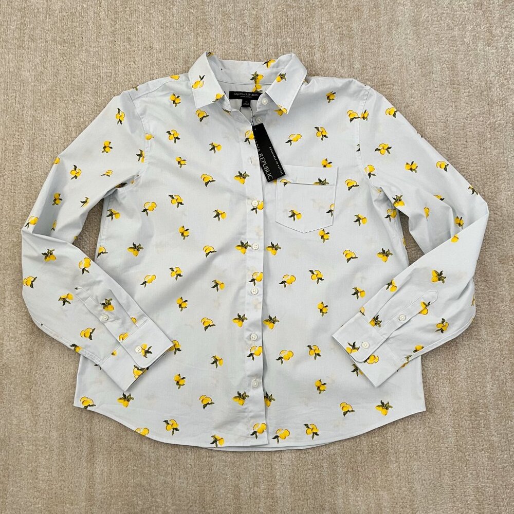 NWT Banana Republic Quinn Boy Fit Cotton Button Down Shirt Top S Blue